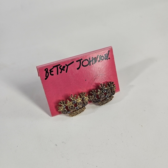 Betsey Johnson Gold-Tone Crown Earrings - Picture 2 of 3